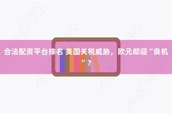 合法配资平台排名 美国关税威胁，欧元却迎“良机”？
